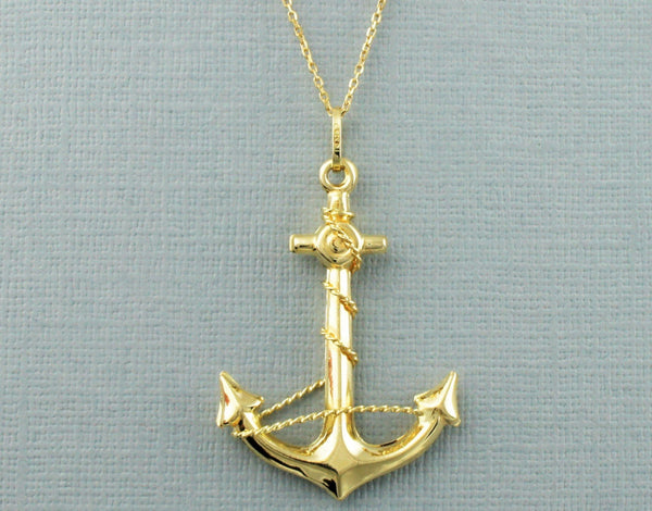 Solid gold deals anchor pendant