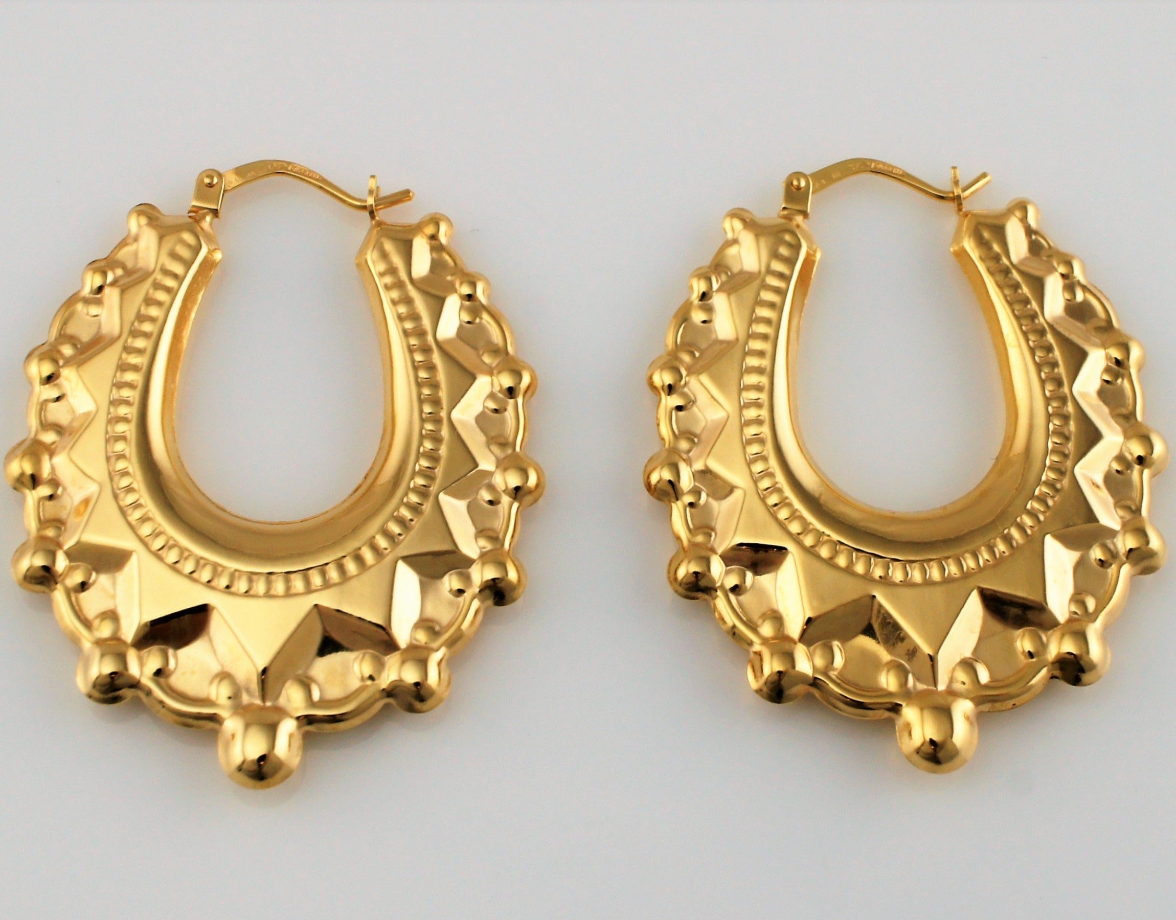 9ct Yellow Gold Victorian Style Spiked Oval Creole Hoop Earrings | Fox ...